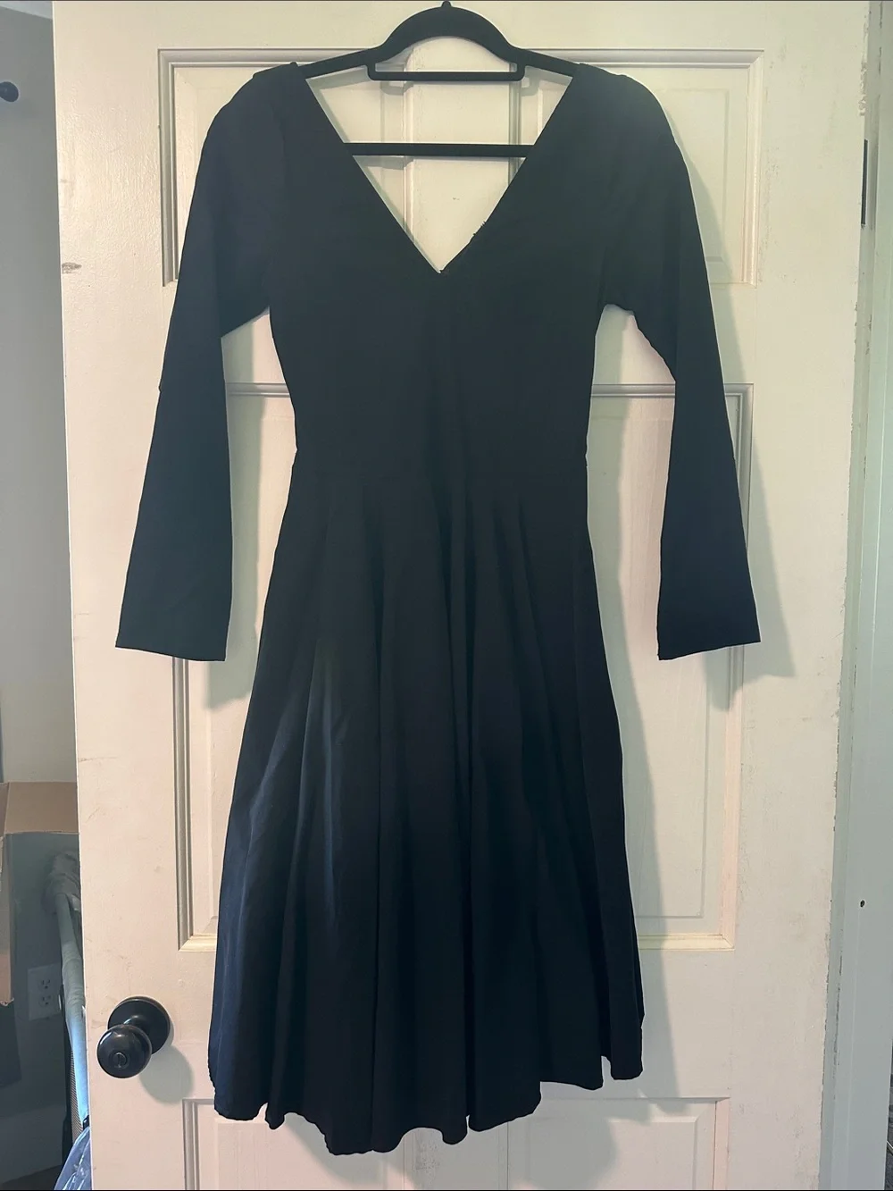 Unique Vintage Black V-Neck Midi Dress